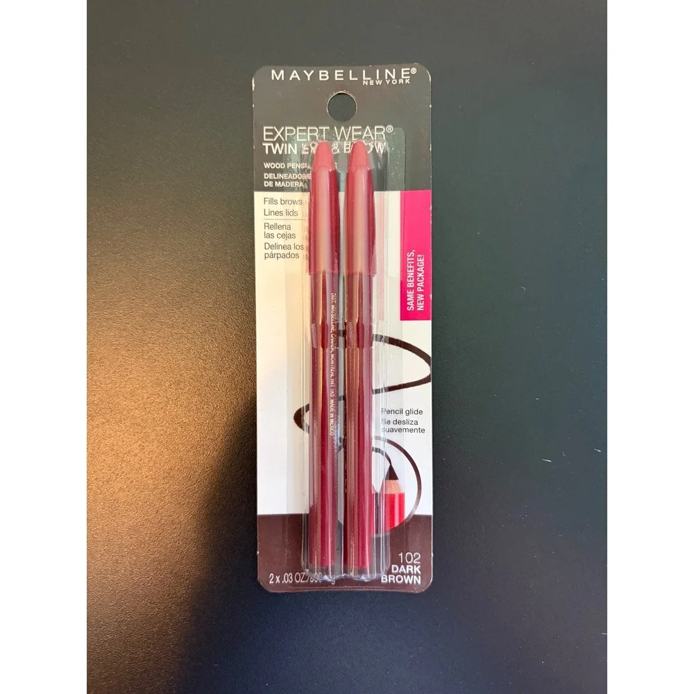 Maybelline Expert Wear Twin Eye and Brow Pencils 102 Dark Brown 2‎ Count NEW